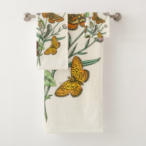 Butterflies and Flowers Vintage Illustration 1 Bath Towel Set