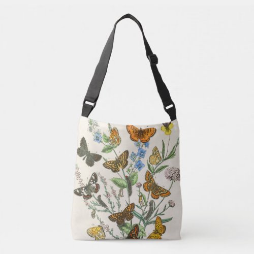 Butterflies and Flowers Vintage Illustration 1 Crossbody Bag