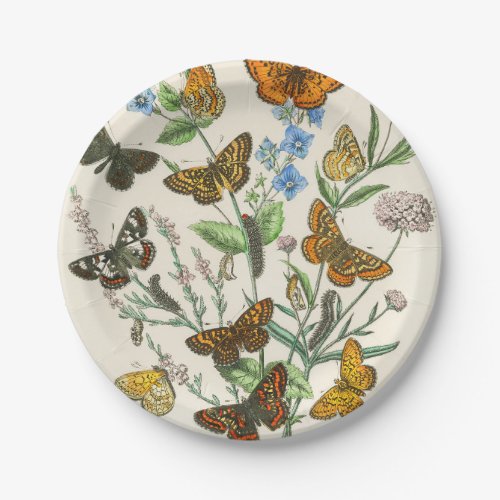 Butterflies and Flowers Vintage Illustration 1 Paper Plates