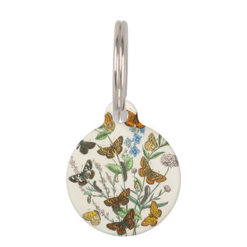 Butterflies and Flowers Vintage Illustration 1 Pet ID Tag