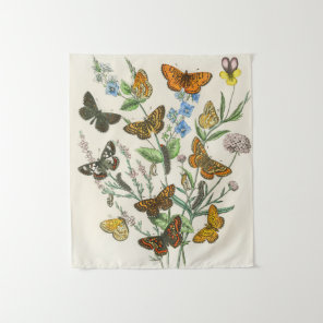 Butterflies and Flowers Vintage Illustration 1 Tapestry