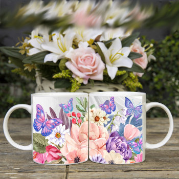 Butterflies And Flowers Watercolor Print Coffee Mug by PaintedDreamsDesigns at Zazzle