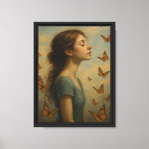 Butterflies and Girl Dreamy Portrait Art Canvas Print