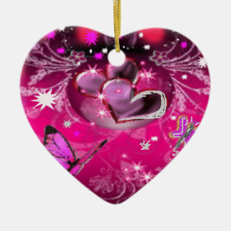 butterflies and hearts ceramic ornament