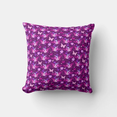 Butterflies and hearts graphic pattern pillow