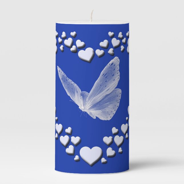 Butterflies And Hearts Pillar Candle (Front)