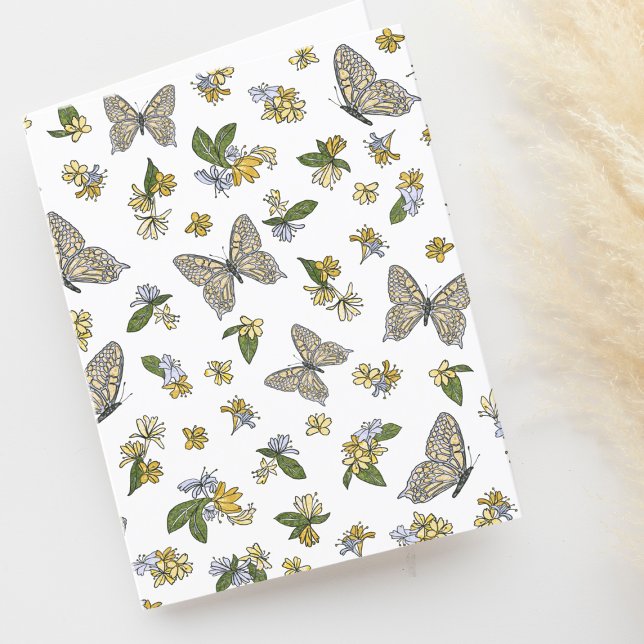 Butterflies and Honeysuckle Pattern Blank Letterpress Thank You Card (Creator Uploaded)