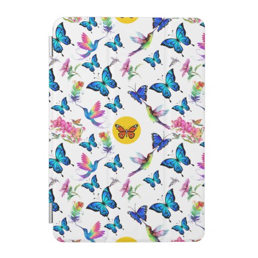 Butterflies and hummingbirds pattern iPad mini cover