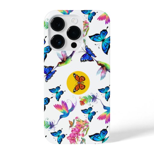 Butterflies and hummingbirds pattern iPhone 14 pro case