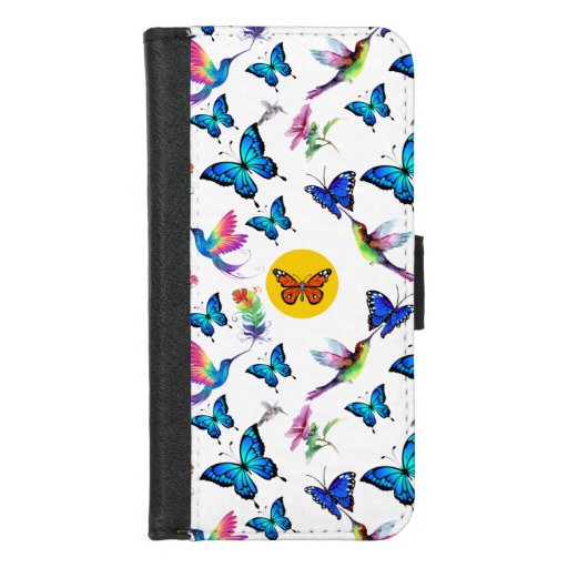 Butterflies and hummingbirds pattern iPhone 8/7 wallet case