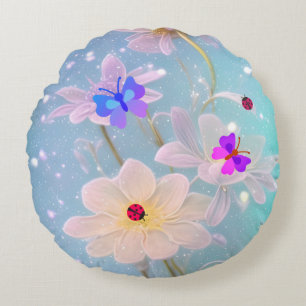 butterflies and ladybugs round pillow