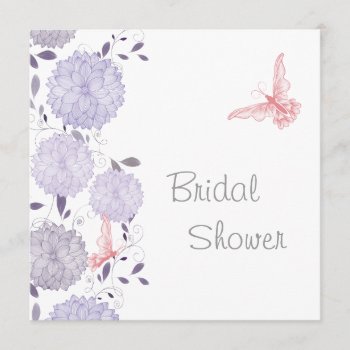 Butterflies And Lavender Chrysanthem Bridal Shower Invitation by Wedding_Trends at Zazzle