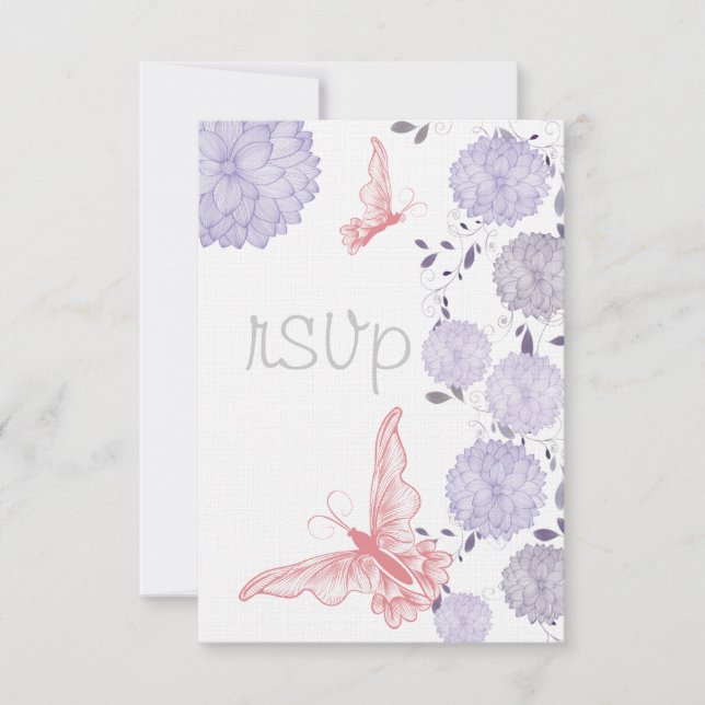 Butterflies and Lavender Chrysanthemum  RSVP Card (Front)