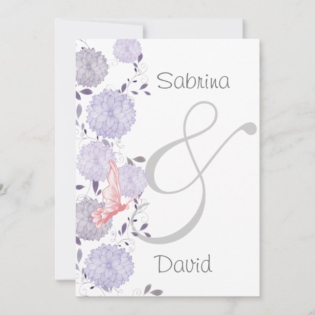 Butterflies and Lavender Chrysanthemum Wedding Invitation (Front)