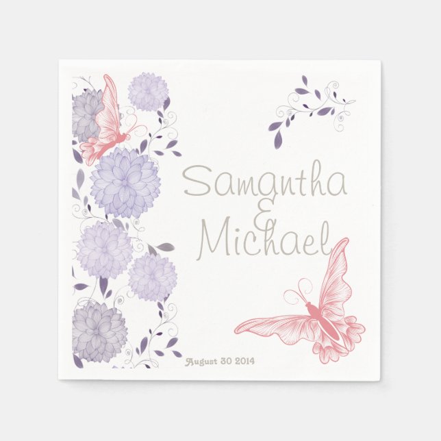 Butterflies and Lavender Chrysanthemums Napkins (Front)