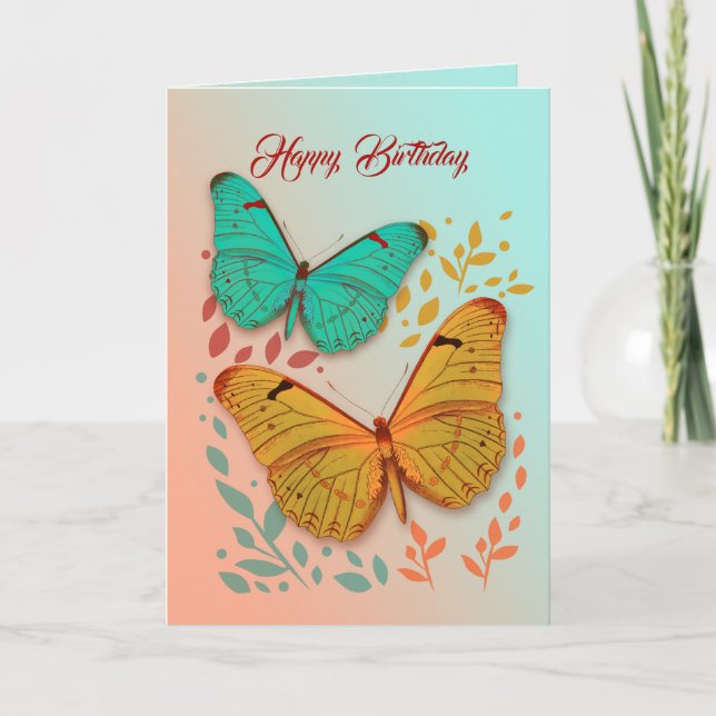 Butterflies and Leaves Friend Birthday Card (Front)