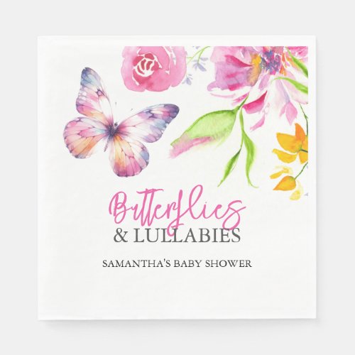Butterflies and Lullabies Baby Shower Watercolor Napkins
