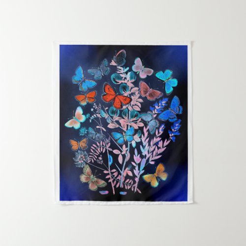 Butterflies and Moths Fluttering over Flowers Tapestry