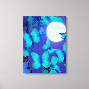 Butterflies and Moths in a Deep Blue Moonlit Sky Canvas Print