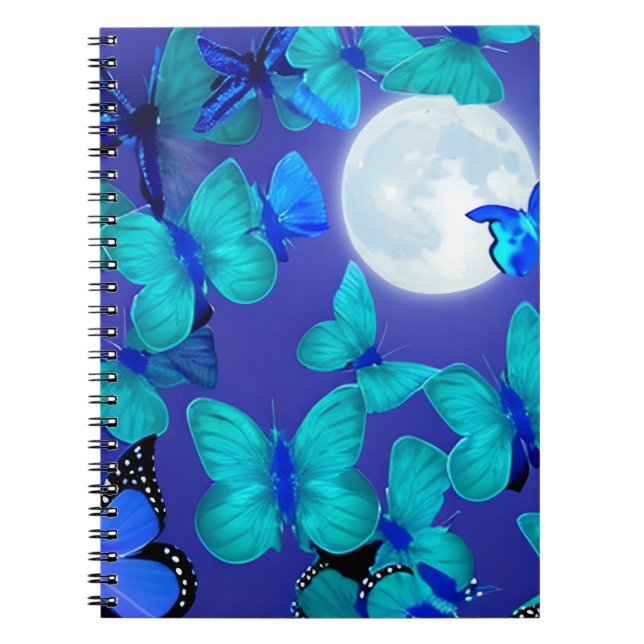 Butterflies and Moths in a Deep Blue Moonlit Sky Notebook (Front)