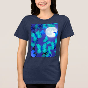 Butterflies and Moths in a Deep Blue Moonlit Sky Tri-Blend Shirt
