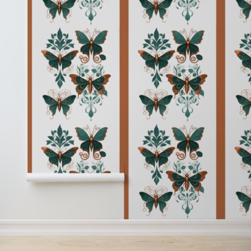 Butterflies and Moths Pattern Copper and Patina Wallpaper