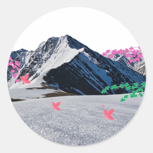 Butterflies and Mountain Landscape Sticker (Front)