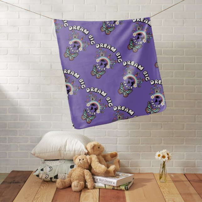 Butterflies and Mushrooms Dream Big positive inspo Baby Blanket (In Situ)