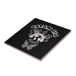 Butterflies and Mushrooms Dream Big positive inspo Ceramic Tile