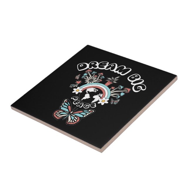 Butterflies and Mushrooms Dream Big positive inspo Ceramic Tile (Side)