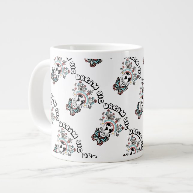 Butterflies and Mushrooms Dream Big positive inspo Giant Coffee Mug (Front Left)