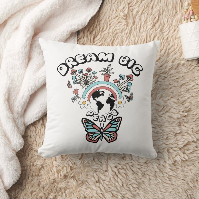 Butterflies and Mushrooms Dream Big positive inspo Throw Pillow (Blanket)