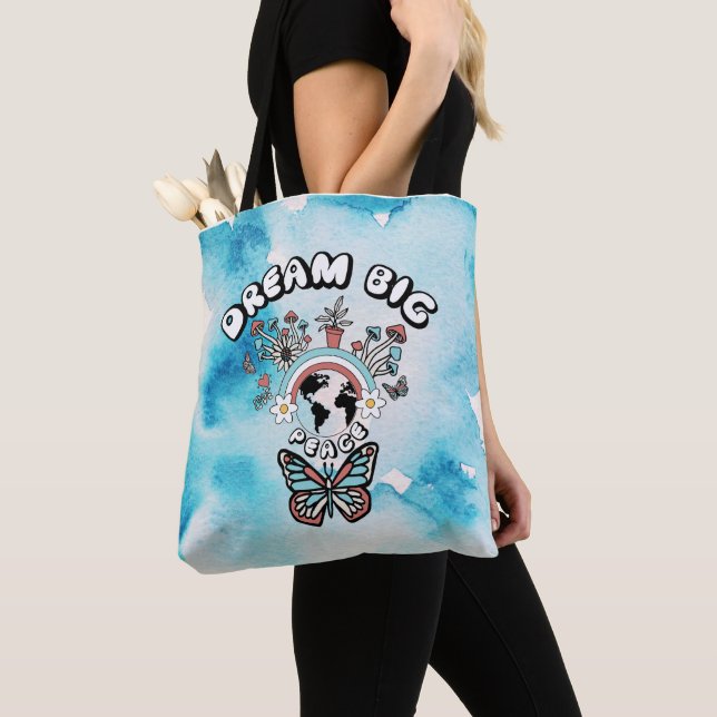 Butterflies and Mushrooms Dream Big positive inspo Tote Bag (Close Up)