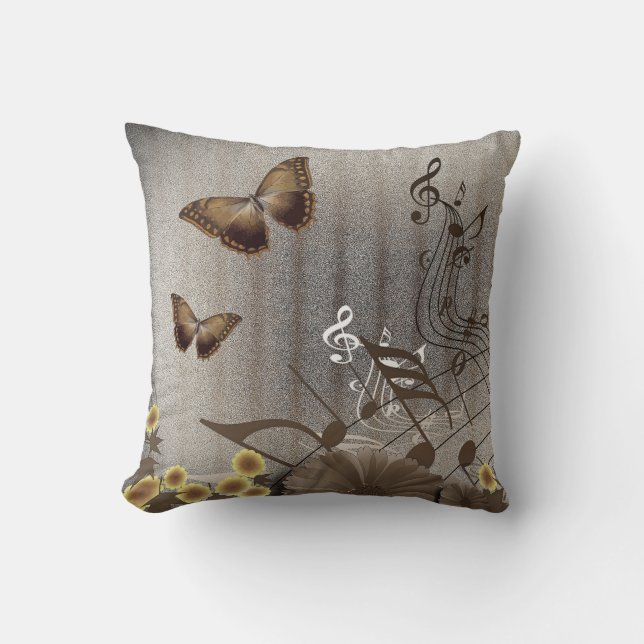 Butterflies and Music Notes Throw Pillow (Front)