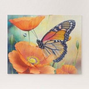 Butterflies and Orange Poppies Botanical Jigsaw Puzzle