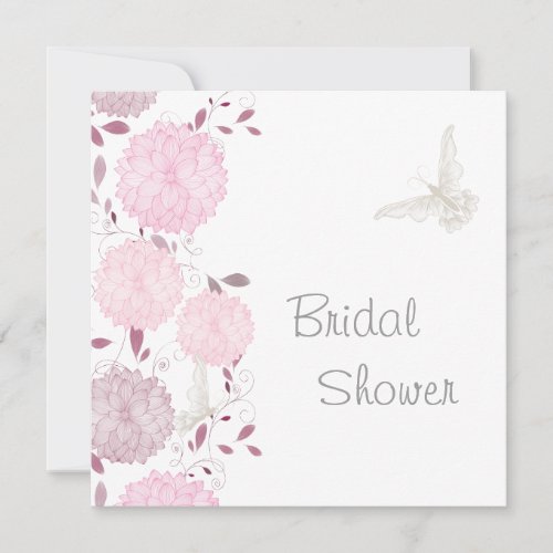 Butterflies and Pink Chrysanthems Bridal Shower Invitation