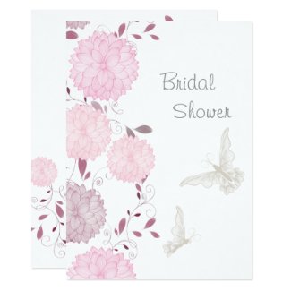 Butterflies and Pink Chrysanthems Bridal Shower Invitation