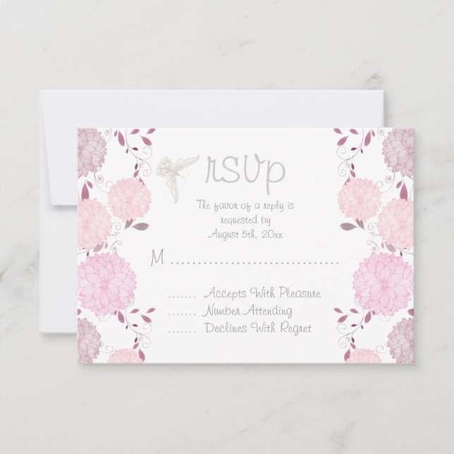 Butterflies and Pink Chrysanthemums  RSVP (Front)