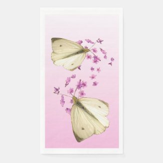 Butterflies and Pink Flowers Paper Guest Towel