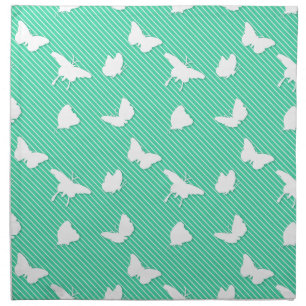 Butterflies and pinstripes - white on aqua napkin