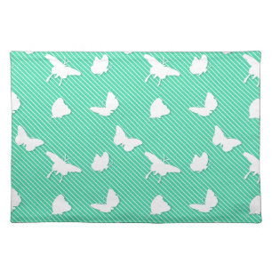 Butterflies and pinstripes - white on aqua placemat