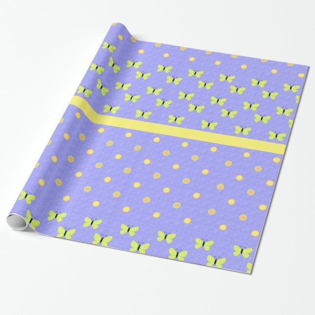 Butterflies and Polka Dots Wrapping Paper (Unrolled)