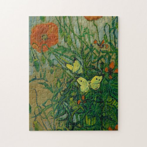 Butterflies and Poppies 1889 by Vincent van Gogh Jigsaw Puzzle