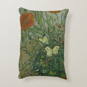 Butterflies and Poppies by Vincent van Gogh Accent Pillow