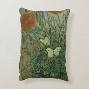 Butterflies and Poppies by Vincent van Gogh Accent Pillow