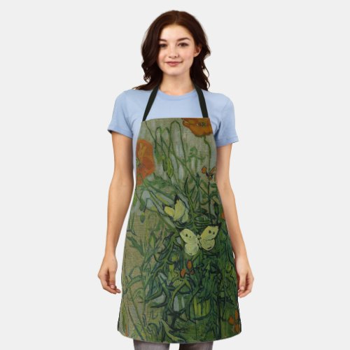 Butterflies and Poppies by Vincent van Gogh Apron