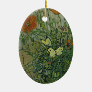 Butterflies and Poppies by Vincent van Gogh Ceramic Ornament