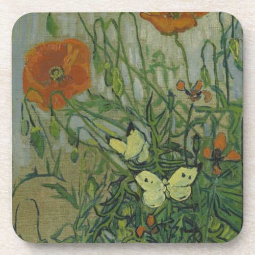 Butterflies and Poppies by Vincent van Gogh Coaster