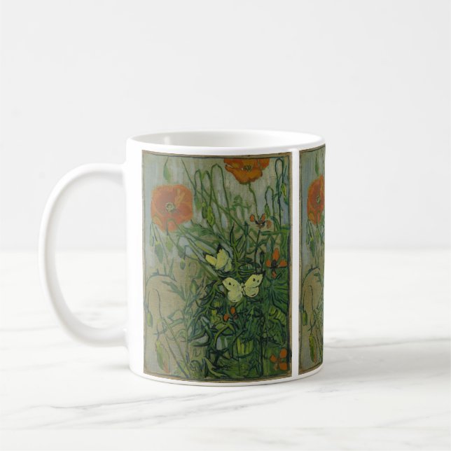 Butterflies and Poppies by Vincent van Gogh Coffee Mug (Left)