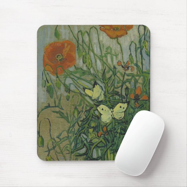 Butterflies and Poppies by Vincent van Gogh Mouse Pad (With Mouse)